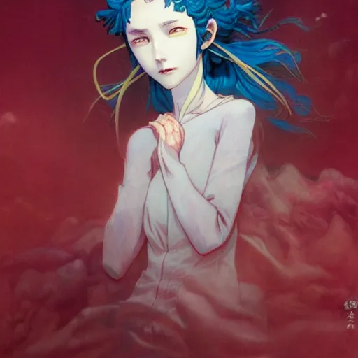 Prompt: prompt : vampire character portrait soft light painted by james jean and katsuhiro otomo and erik jones, inspired by evangeleon anime, smooth face feature, intricate oil painting, high detail illustration, sharp high detail, manga and anime 1 9 9 9