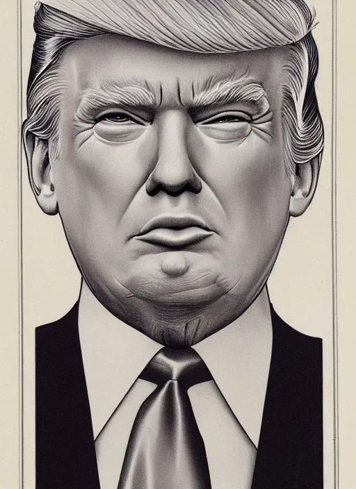 Image similar to vintage medical anatomical illustration of donald trump ( 1 9 8 4 ), highly detailed, labels, intricate writing