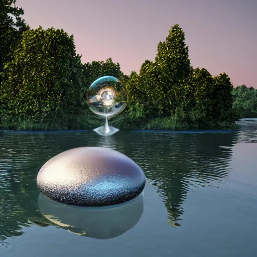 Prompt: A shiny gem floating over a lake by Jeff Easley, rendered in octane.