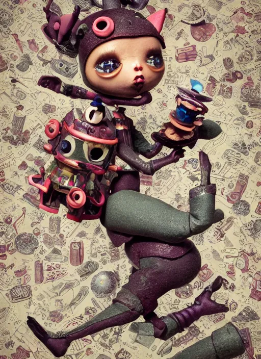 Prompt: closeup portrait of tin toy spring - heeled jack eating cakes, depth of field, zeiss lens, detailed, symmetrical, centered, fashion photoshoot, by nicoletta ceccoli, mark ryden, lostfish, earl nore, hyung tae, frank frazetta, breathtaking, 8 k resolution, extremely detailed, beautiful, establishing shot, artistic, hyperrealistic, octane render