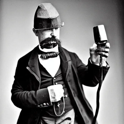 Prompt: Photo of a Victorian Gentleman with a Steampunk prosthetic