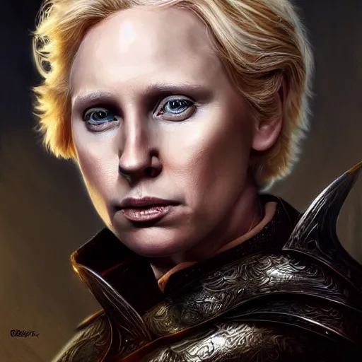 Prompt: donald trump! as brienne of tarth, digital painting, extremely detailed, 4 k, intricate, brush strokes, mark arian, artgerm, bastien lecouffe - deharme