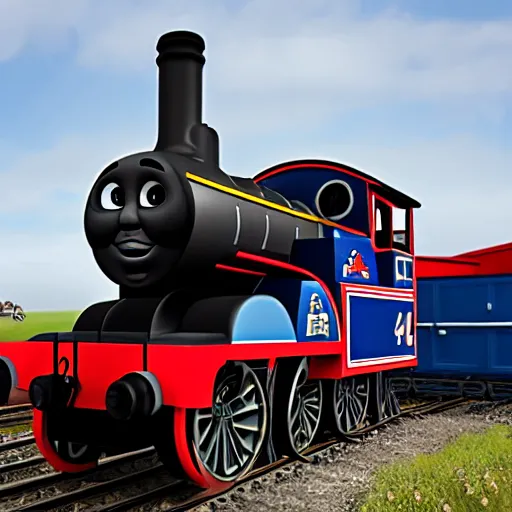 Image similar to a rail artillery in the style of Thomas the Tank Engine