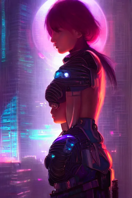 Image similar to portrait futuristic trusting cyberpunk young female Crusader, in futuristic spot lighting tokyo rooftop cyberpunk night, ssci-fi, fantasy, intricate, very very beautiful, elegant, neon light, highly detailed, digital painting, artstation, concept art, soft light, hdri, smooth, sharp focus, illustration, art by tian zi and craig mullins and WLOP and alphonse mucha