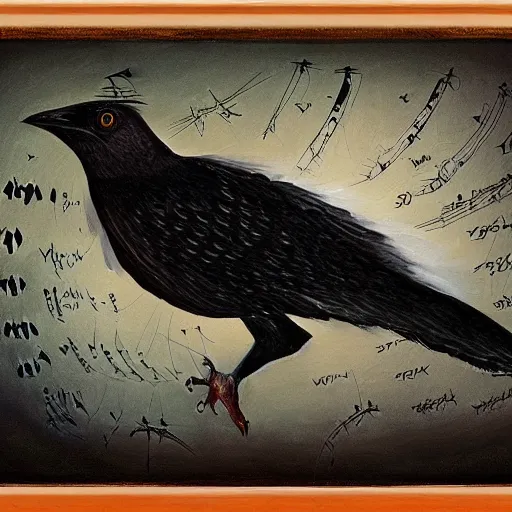 Prompt: the black bird, voynich manuscript, oil Painting, ultradetailed, artstation