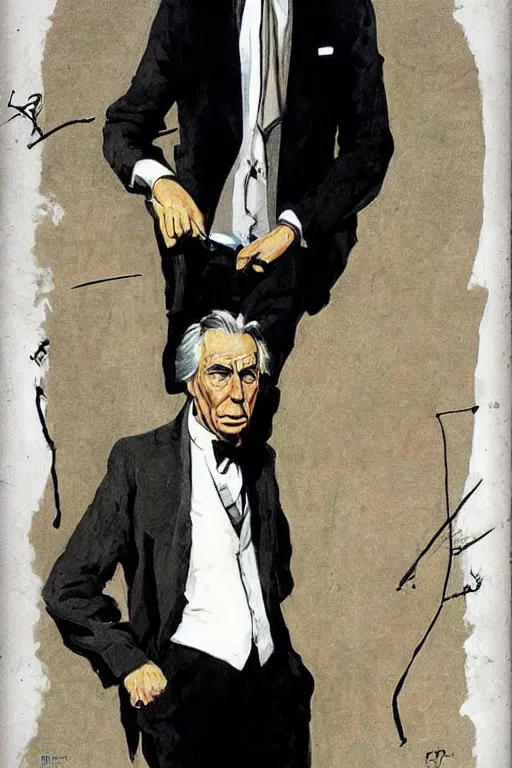 Image similar to “portrait of Bertrand Russell as James Bond, by Robert McGinnis”