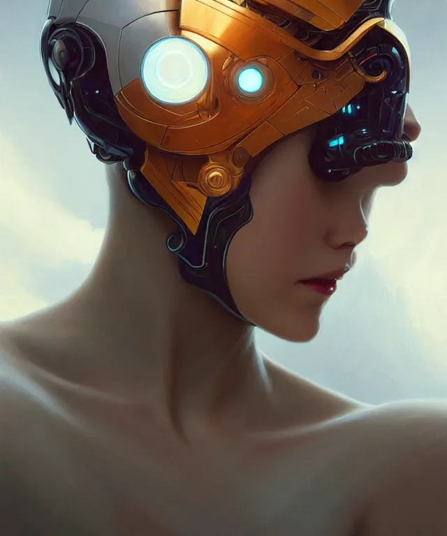 Image similar to a robot with acat face removed, sci - fi face, elegant, highly detailed, digital painting, artstation, concept art, smooth, sharp focus, illustration, art by artgerm and greg rutkowski and alphonse mucha