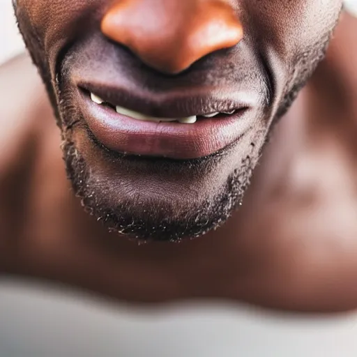 Image similar to black person stretching his bottom lip down showing his teeth