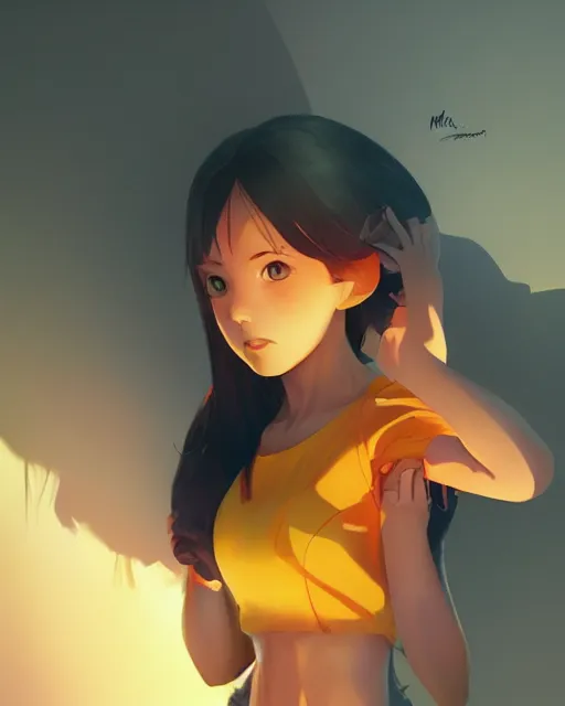 Prompt: a girl dressed as a mango fruit, mango color scheme, full shot, atmospheric lighting, detailed face, by makoto shinkai, stanley artgerm lau, wlop, rossdraws