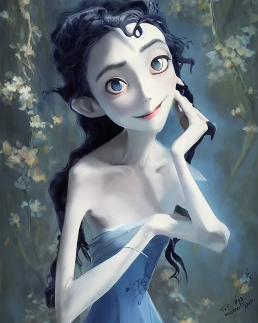 Image similar to elegant mysterious solemn desperate victor van dort from the corpse bride, portrait, illustration, the land of the death, rim light, top light, summer clear blue sky, perfectly shaded, soft painting, art by krenz cushart and wenjun lin