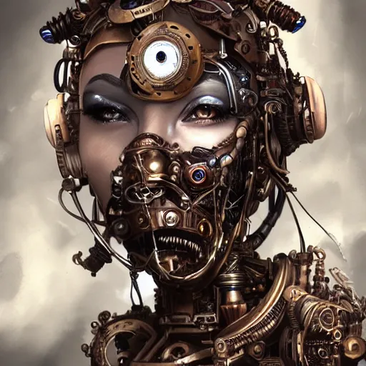 Prompt: portrait painting of a steampunk cyborg robot princess, ultra realistic, concept art, intricate details, eerie highly detailed