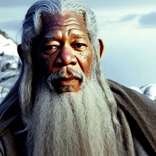 Image similar to still of morgan freeman in lord of the rings as gandalf