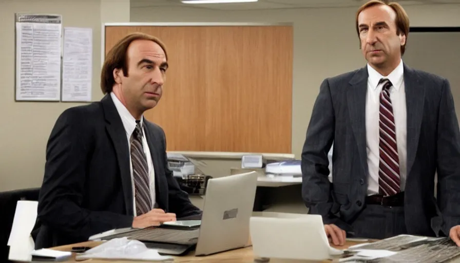 Prompt: saul goodman in the office us