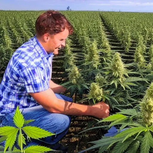 Prompt: Farmers harvest cannabis