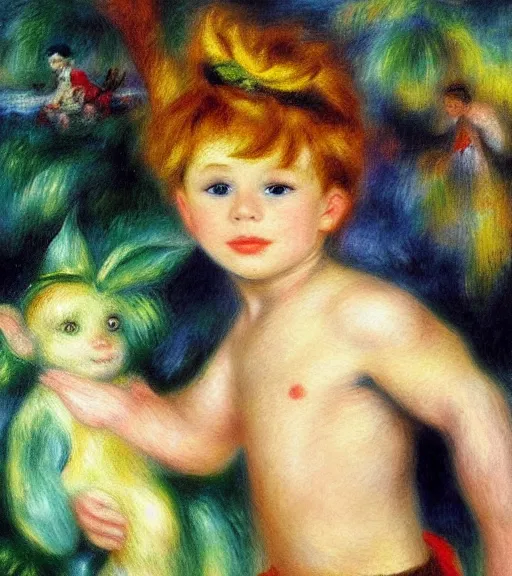 Prompt: oil painting portrait of peter pan by renoir