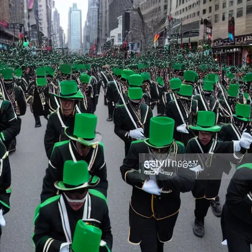 Image similar to a parade of the dead marching down 5 th ave manhattan on st. patrick's day, 8 k, photo realistic, extremely life like