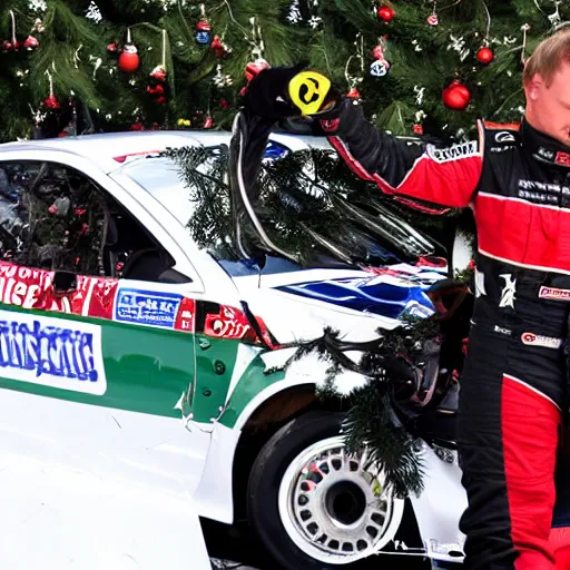 Image similar to Petter Solberg after he crashed into the christmas tree