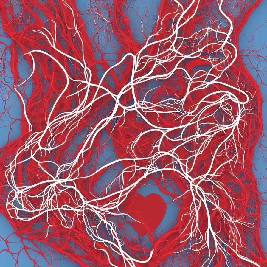 Image similar to artwork illustrating the arteries of the body like highways leading to the heart