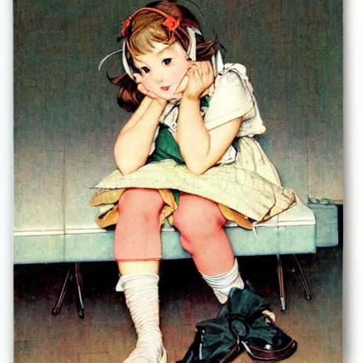 Prompt: anime girl by Norman Rockwell