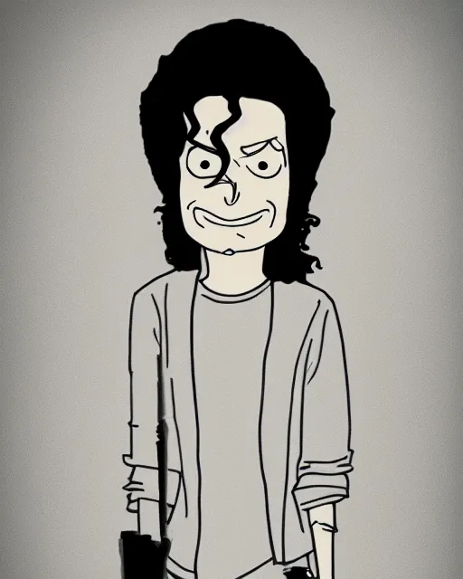 Image similar to portrait of michael jackson in the style of justin roiland. cinematic lighting. style of rick & morty. photographic, photography. by justin roiland