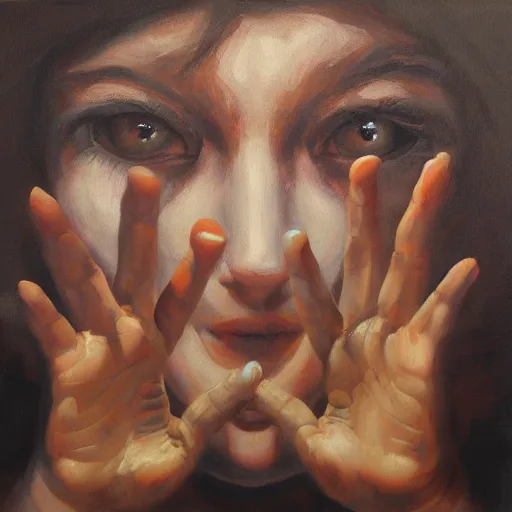 Image similar to lots of hands and eyes, masterpiece, trending on artstation, oil on canvas