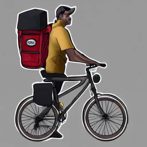 Prompt: a food delivery cyclist with oversized box shaped backpack cycling around the moon, artstation