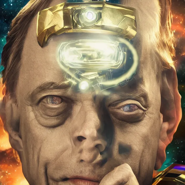 Image similar to portrait of Steve buscemi, wearing the infinity gauntlet. intricate artwork. octane render, trending on artstation, very coherent symmetrical artwork. Marvel. cinematic, high detail, octane render, 8k, iridescent accents