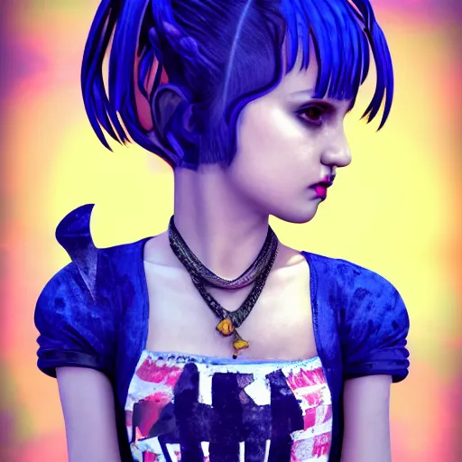 Image similar to punk little girl, profile picture, vintage fashion, highly detailed, reflection, 8 k, realistic artwork, hd, inspired by jojo bizarre adventure, 9 0 s anime art style