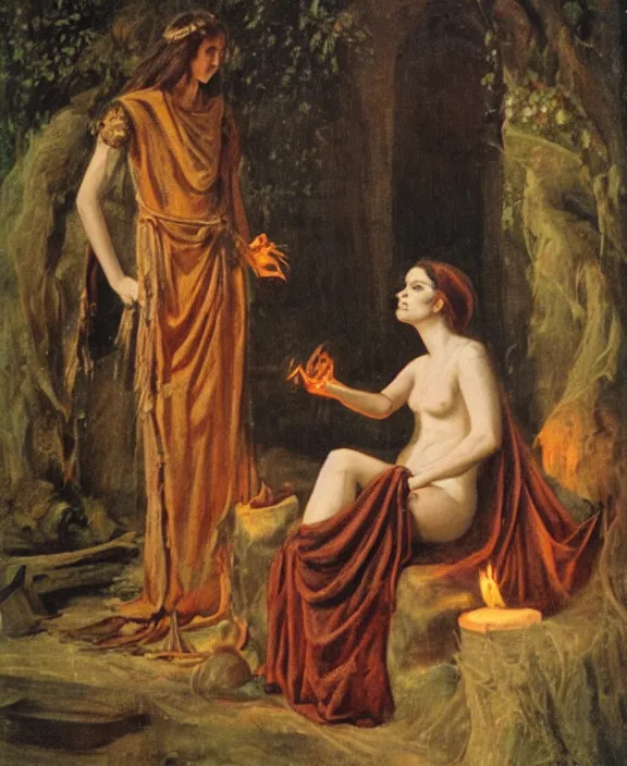 Image similar to a pagan female sorcerer performing a fertility ritual