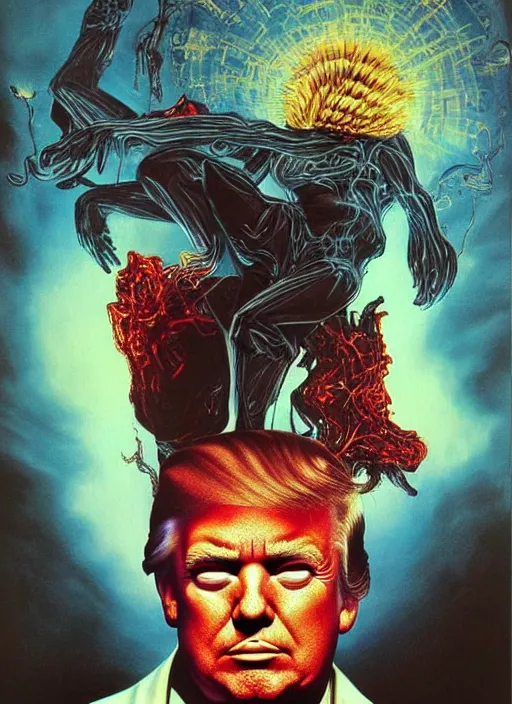 Image similar to donald trump's true disgustuing nature, horror, high details, intricate details, by vincent di fate, artgerm julie bell beeple, 1 9 8 0 s, inking, vintage 8 0 s print, screen print