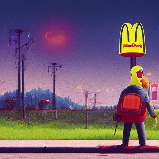 Image similar to pepe as macdonalds worker by simon stalenhag