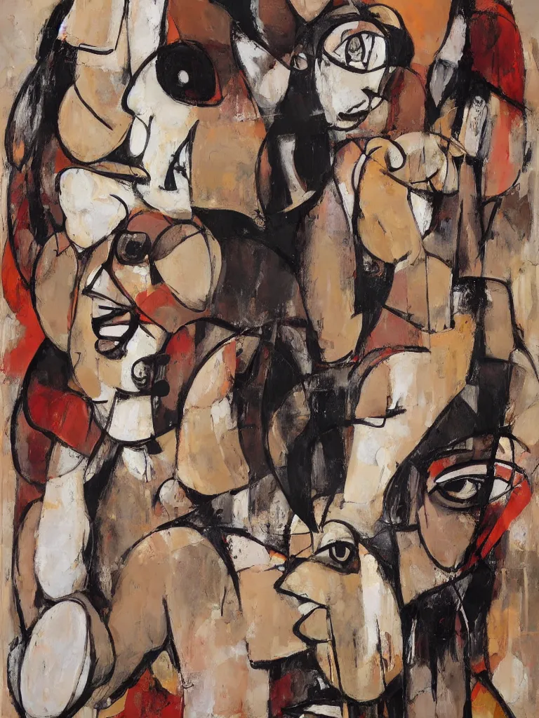 Image similar to abstract figurative art by george condo in an aesthetically pleasing natural earthy tones,