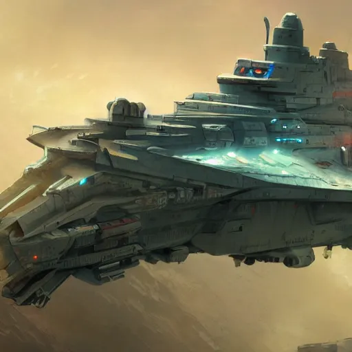 Image similar to futuristic, dreadnaught, battleship, concept art, by neil blevins