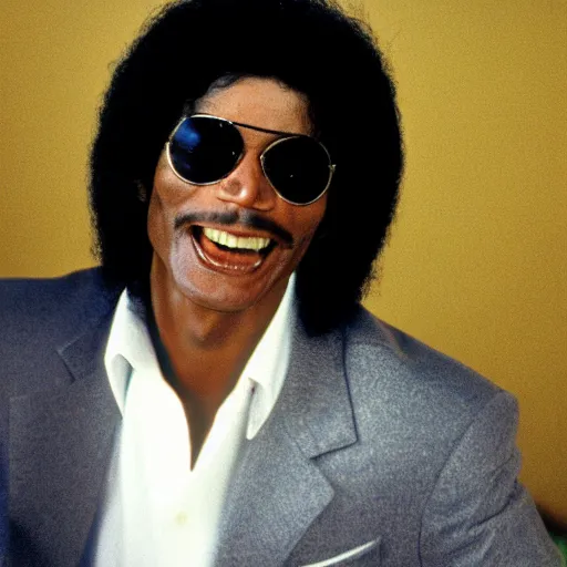 Image similar to a 1980s film still of Morgan Freeman dressed as Michael Jackson, 40mm lens, shallow depth of field, split lighting