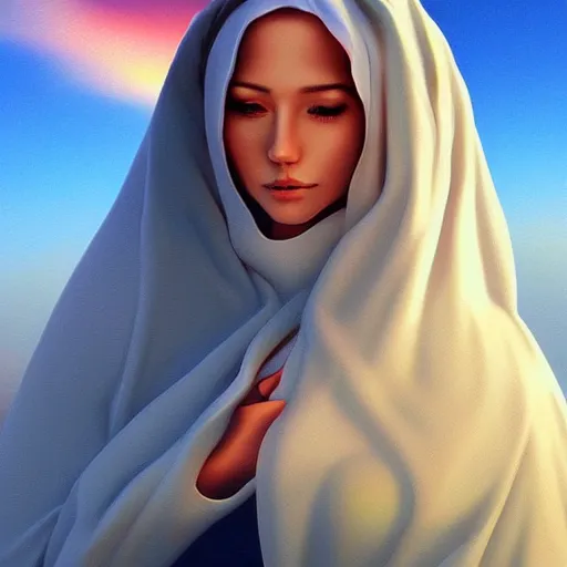 Image similar to a realistic digital photo of virgin mary as sunset cloud by artgerm