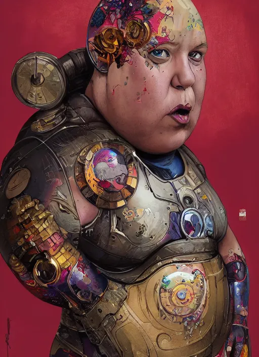 Image similar to morbidly obese ironman, by Tristan Eaton, Stanley Artgermm, Tom Bagshaw, Greg Rutkowski, Carne Griffiths. trending on DeviantArt, face enhance, hyper detailed, trending on Artstation, 8k, masterpiece, graffiti paint, fine detail, full of color, intricate detail, golden ratio illustration