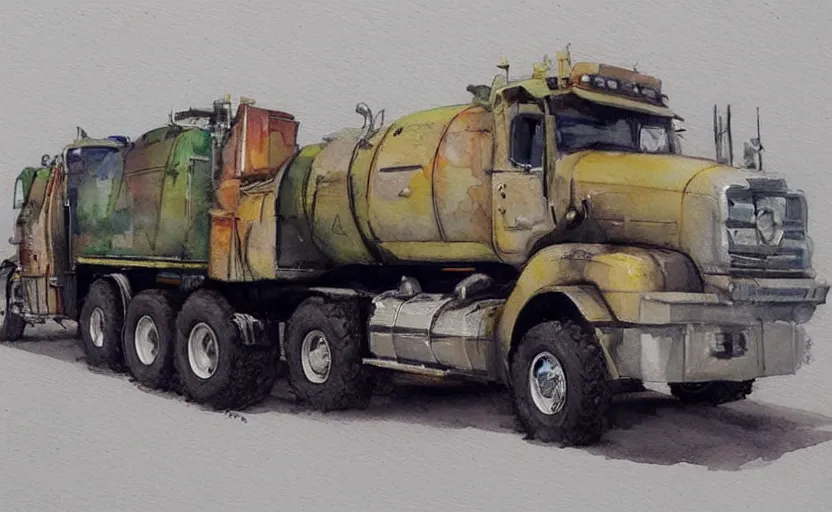 Image similar to concept art of a fuel truck, pinterest, artstation trending, behance, watercolor, by coby whitmore, silver, laser light,