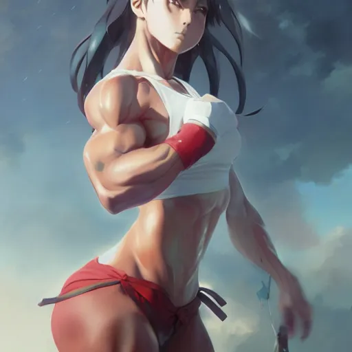 anime girl with muscles, highly detailed, muscular,, Stable Diffusion