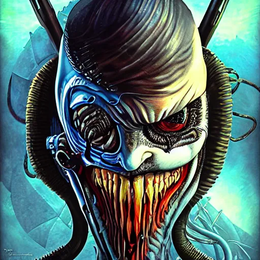 Prompt: underwater biopunk giger scorn portrait of joker venom, Pixar style, by Tristan Eaton Stanley Artgerm and Tom Bagshaw.