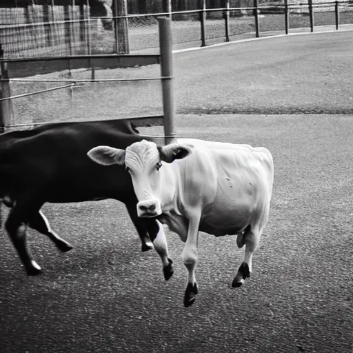 Image similar to cow running from a cage to a light of freedom