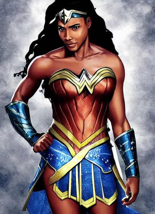 Image similar to beautiful african american wonder woman, stunning character portrait