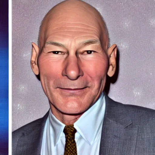 Image similar to photograph of Patrick Stewart dressed as the tooth fairy