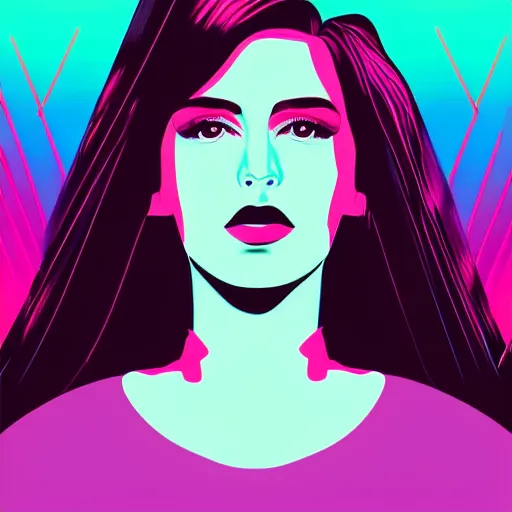 Image similar to a close up of a beautiful woman, in retro colors, synthwave style, 2 d digital vector art