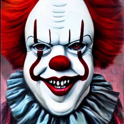 Image similar to pennywise, oil on canvas, renaissance era