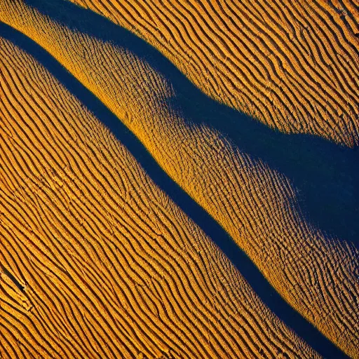 Prompt: wide landscape photo of a desert that mimics the shape and macro!!! detail!!! of an iris!!!!!! and pupil!!, high detail, drone photo, golden hour, medium format