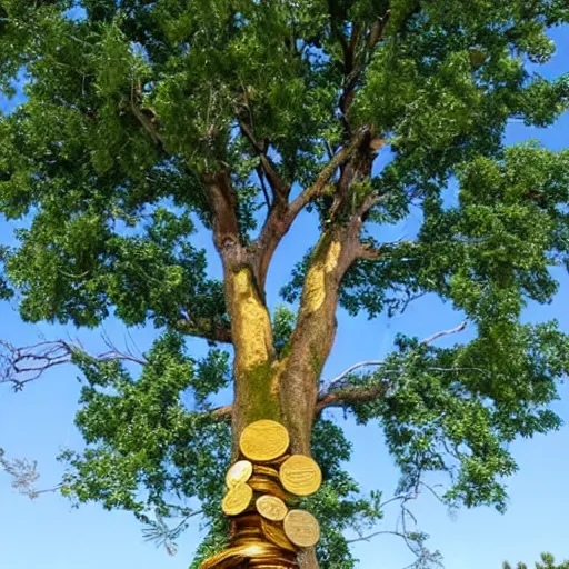 Image similar to A tree whose leaves are literal gold coins
