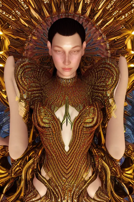 Image similar to a highly detailed metahuman 4 k close up render of an alien goddess bella hadid shiva in iris van herpen dress schiaparelli in diamonds swarovski and jewelry in style of alphonse mucha gustav klimt trending on artstation made in unreal engine 4