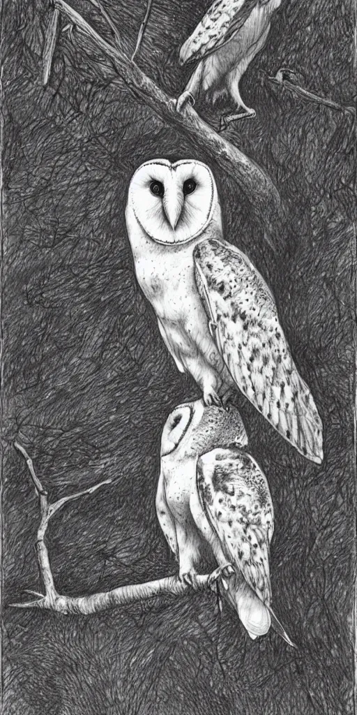 Original Owl Drawing Line Drawing Fine Liners Pen Art -  Denmark