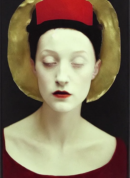 Prompt: portrait of young woman in renaissance dress and renaissance headdress, art by sarah moon
