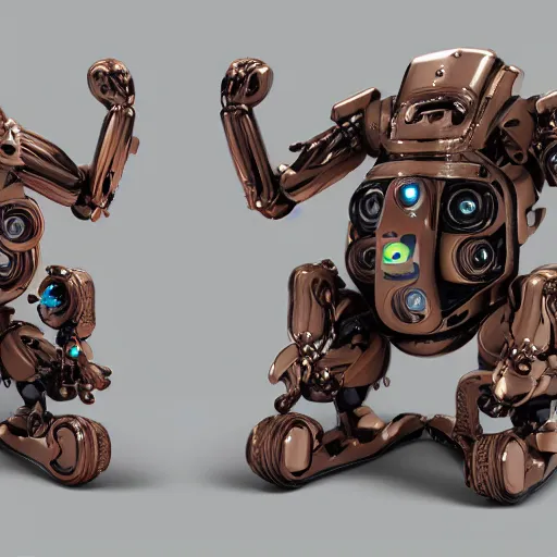 Image similar to ultra realistic 8k octa photo, wooden art toys on base , cute cyber gods , hyperdetailed, concept art